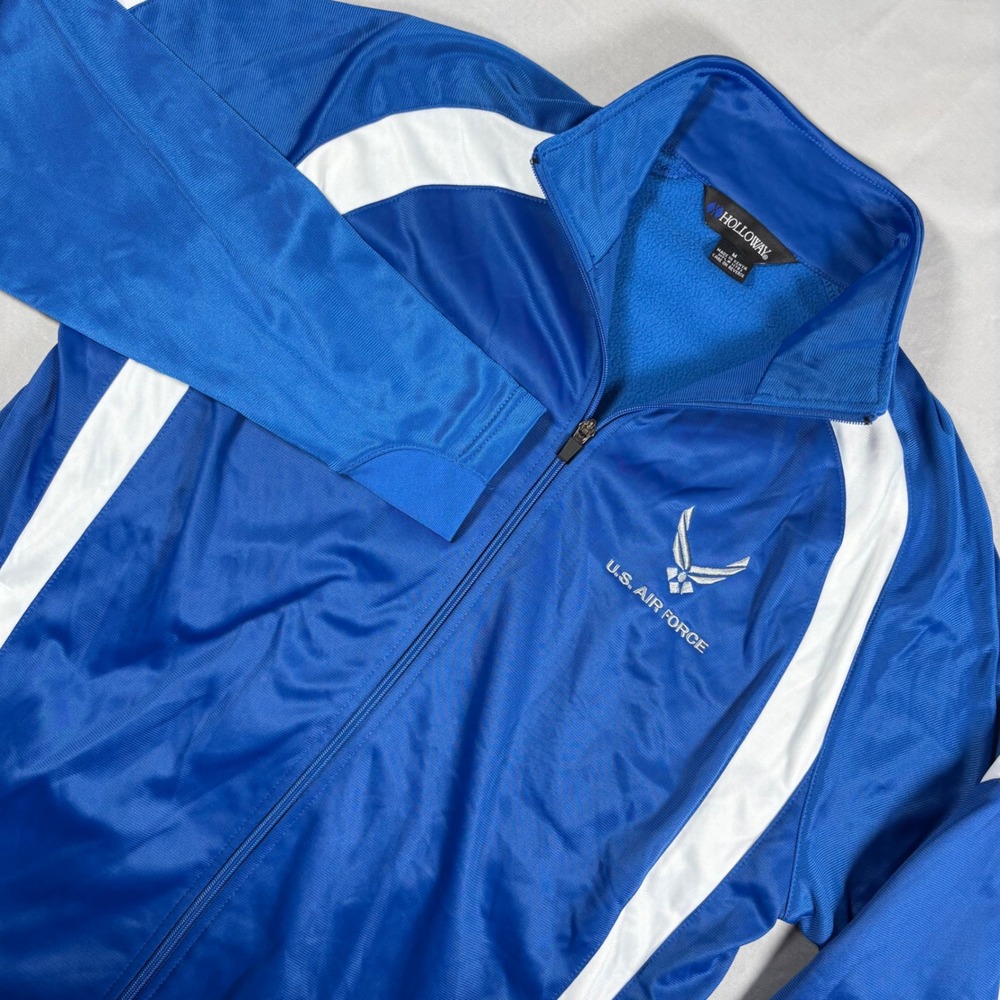 Holloway USAF US Air Force Track Jacket Mens M Blue White Full Zip Fleece Lined